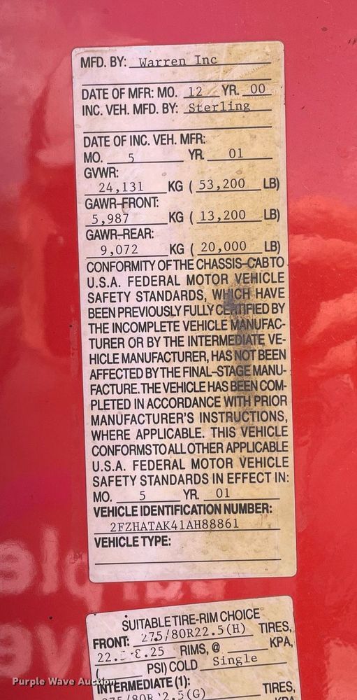 image for item LV9827 2001 Sterling LT7500  dump truck