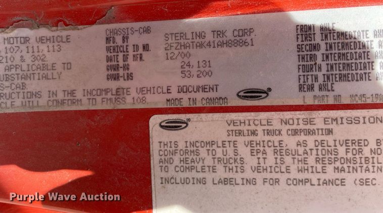 image for item LV9827 2001 Sterling LT7500  dump truck