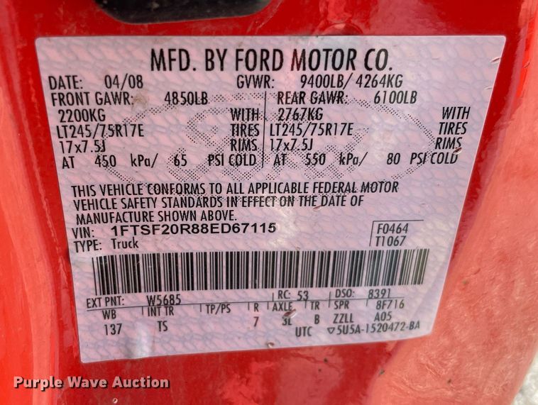 image for item LV9837 2008 Ford F250 Super Duty XL  pickup truck