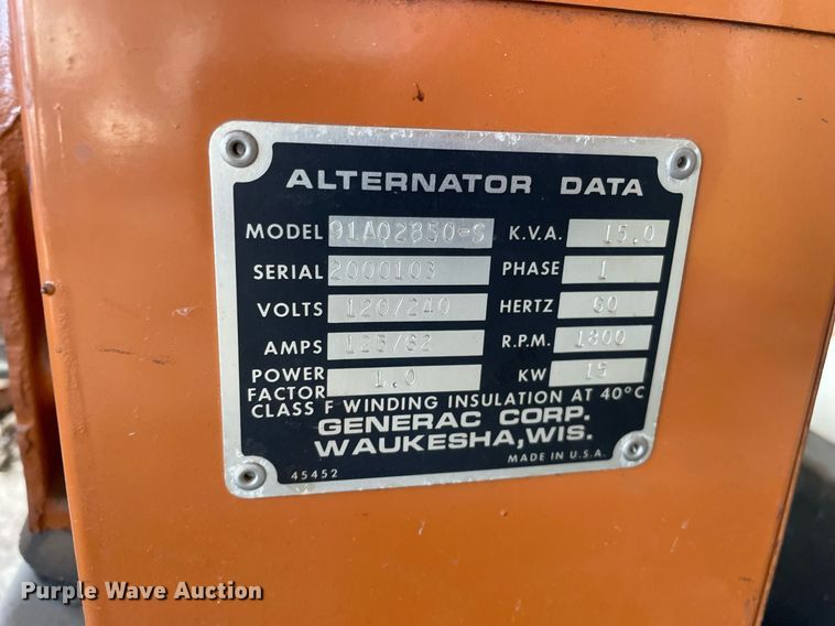 image for item LV9847 1991 Generac SG015  generator