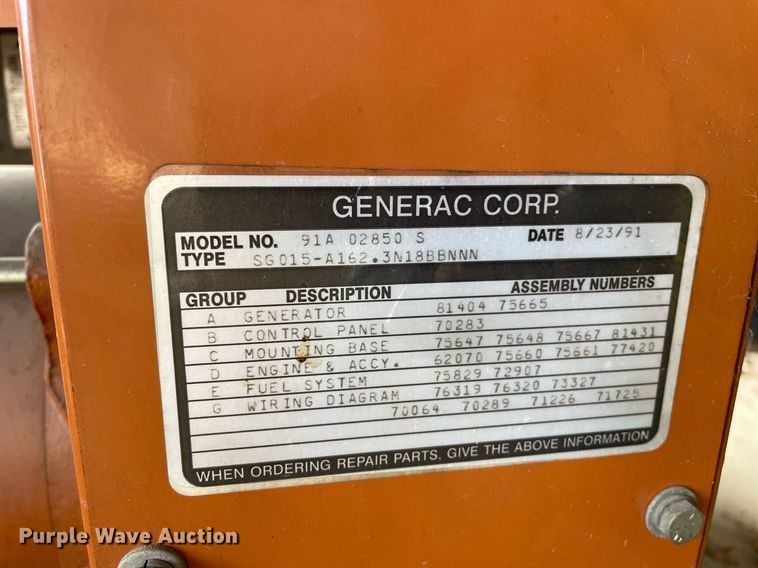image for item LV9847 1991 Generac SG015  generator