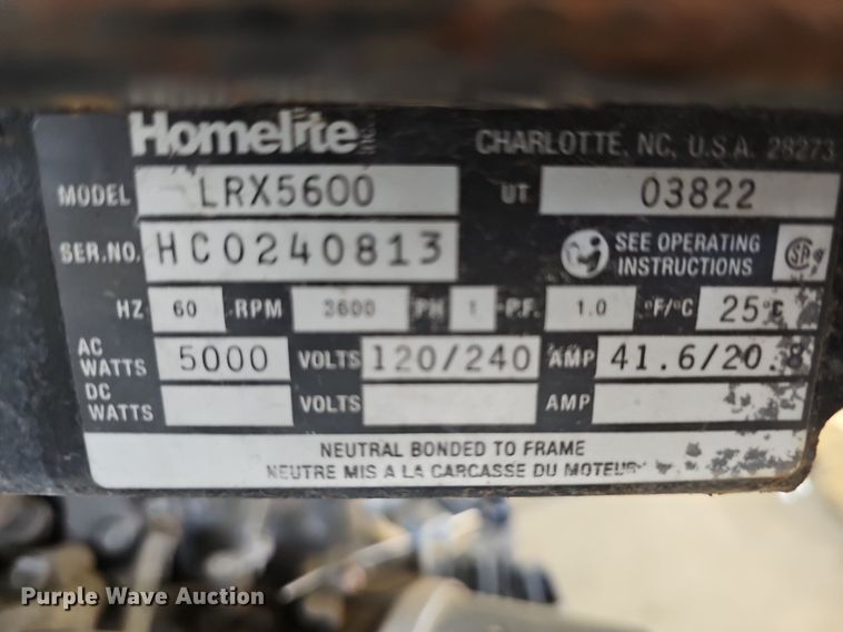 image for item MP9502 2001 Homelite LRXE5600  generator