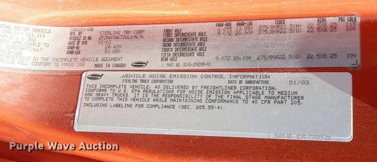 image for item NF9133 2003 Sterling LT7501  dump truck