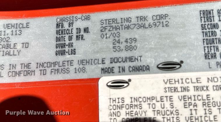 image for item NF9134 2003 Sterling LT7501  dump truck