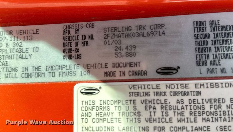 image for item NF9138 2003 Sterling LT7501  dump truck