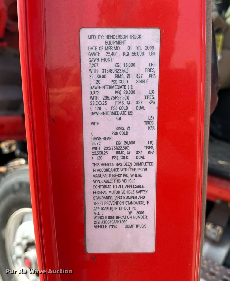 image for item NF9139 2009 Sterling LT7501  dump truck