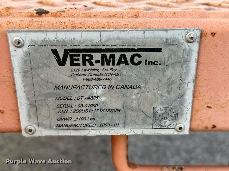 image for item NF9212 2003 Ver-Mac ST4825  arrow board trailer