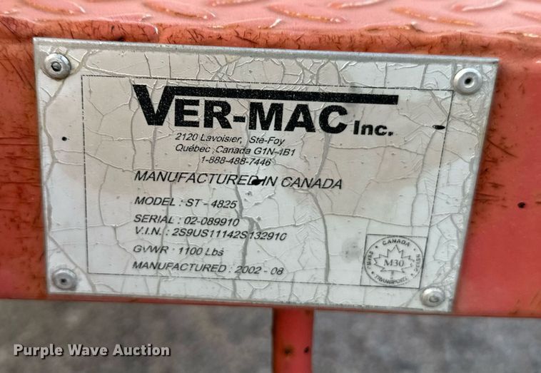 image for item NF9213 2002 Ver-Mac ST4825  arrow board trailer
