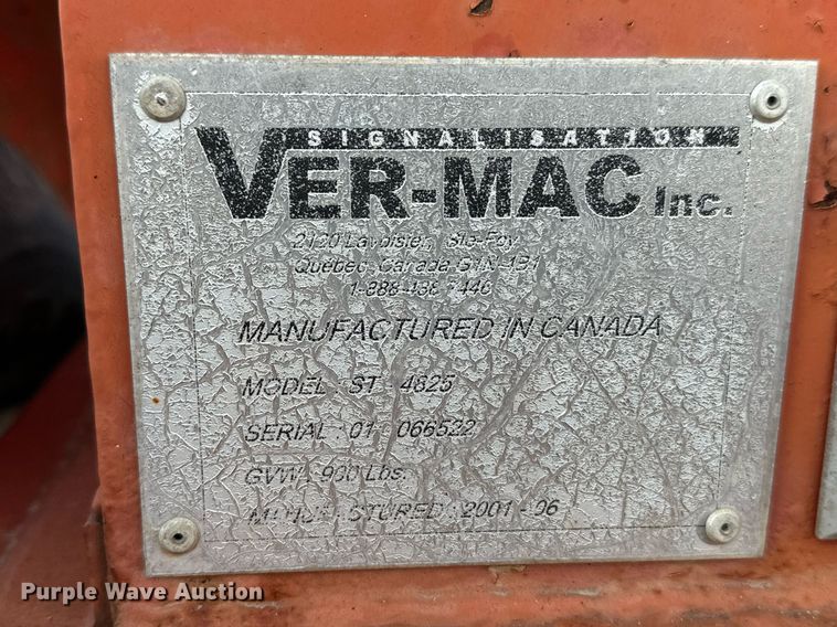 image for item NF9217 2001 Ver-Mac ST4825  arrow board trailer