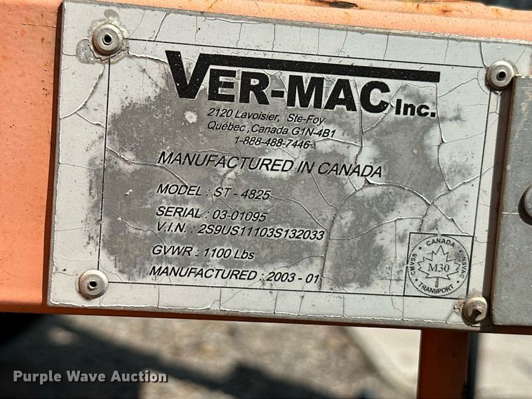 image for item NF9232 2003 Ver-Mac ST4825  arrow board trailer