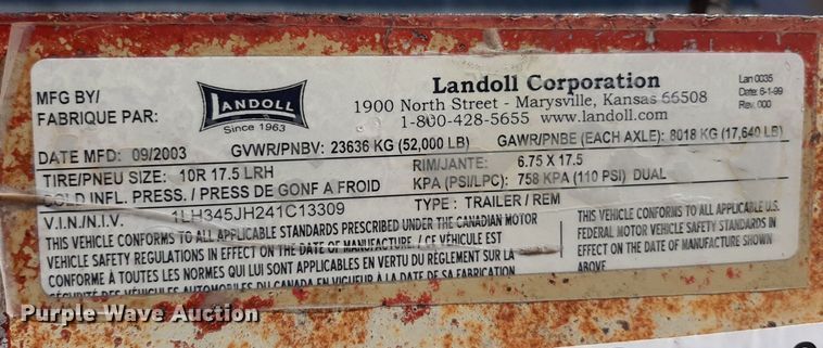 image for item OF9416 2004 Landoll 345C-35  tilt deck equipment trailer