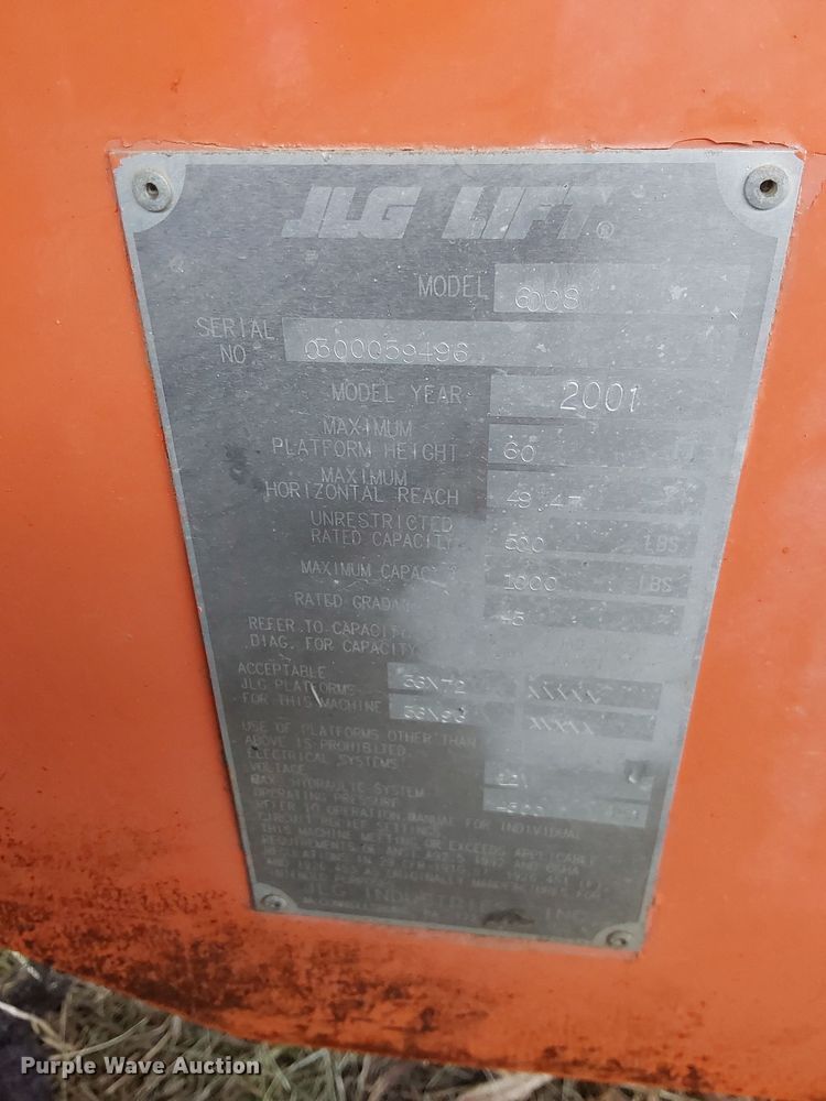 image for item DQ0177 2001 JLG 600S  boom lift