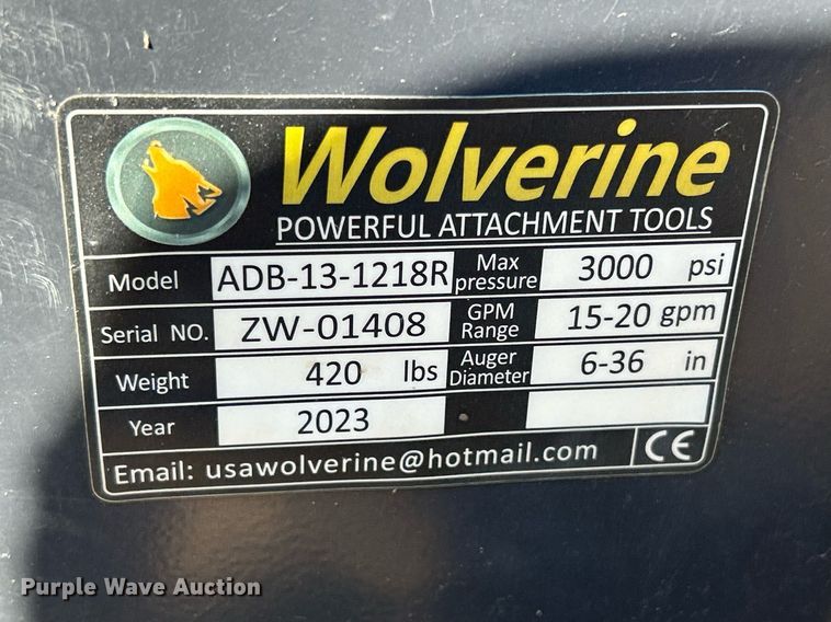 image for item MO9058 2023 Wolverine ADB-13-1218R  skid steer auger