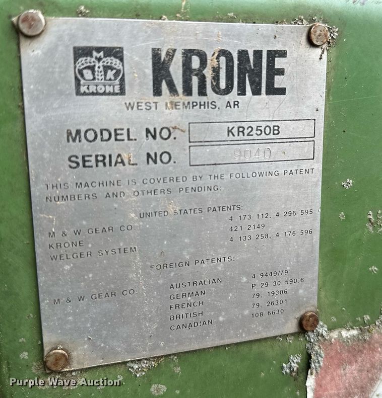 image for item OG9256 Krone KR250B  round baler