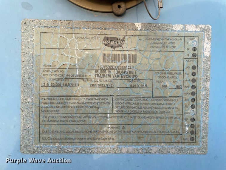 image for item NY9844 2012 Wabash  dry van trailer