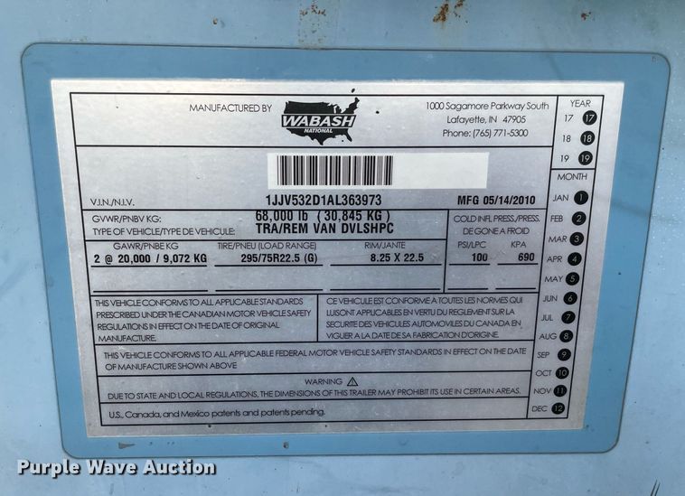 image for item NY9846 2010 Wabash  dry van trailer