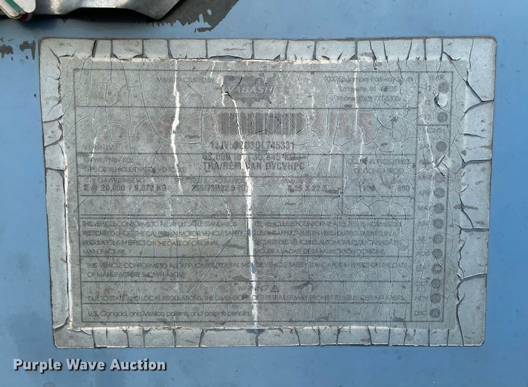 image for item NY9851 2013 Wabash  dry van trailer