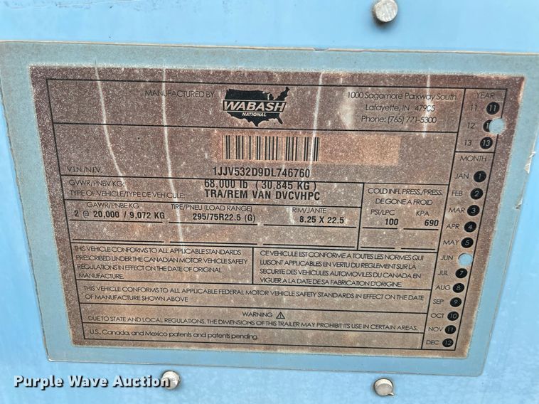 image for item NY9852 2013 Wabash  dry van trailer