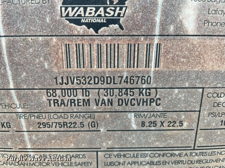 image for item NY9852 2013 Wabash  dry van trailer