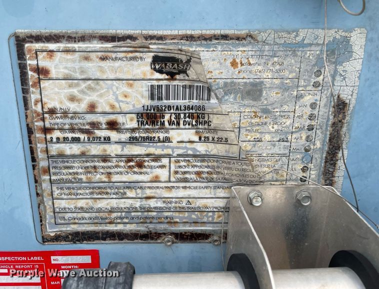 image for item NY9854 2010 Wabash  dry van trailer