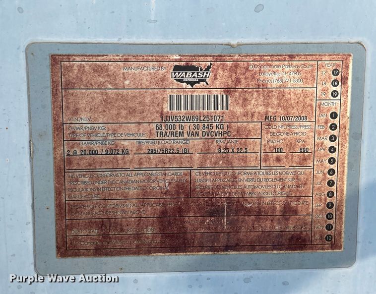 image for item NY9855 2009 Wabash  dry van trailer