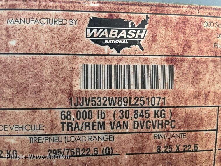 image for item NY9855 2009 Wabash  dry van trailer