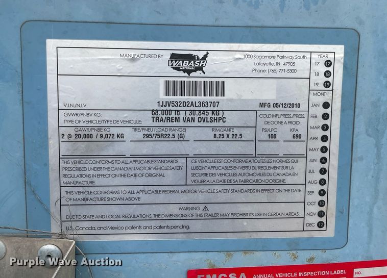 image for item NY9857 2010 Wabash  dry van trailer