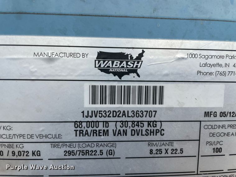 image for item NY9857 2010 Wabash  dry van trailer