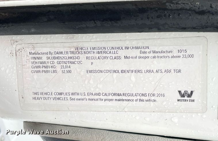 image for item NY9876 2016 Western Star 5700XE  semi truck