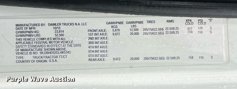 image for item NY9876 2016 Western Star 5700XE  semi truck