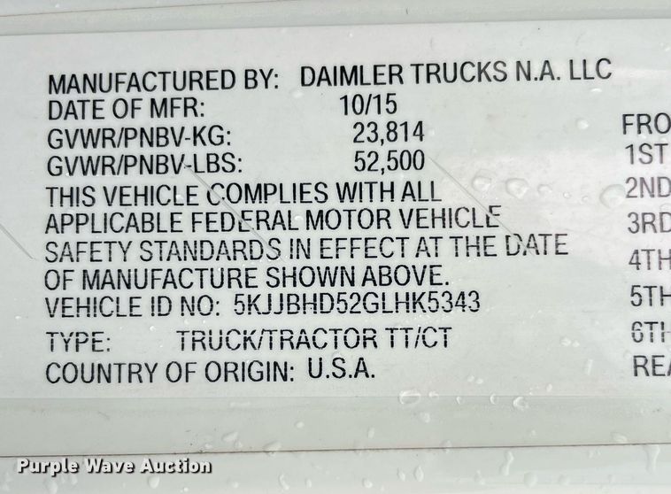 image for item NY9876 2016 Western Star 5700XE  semi truck