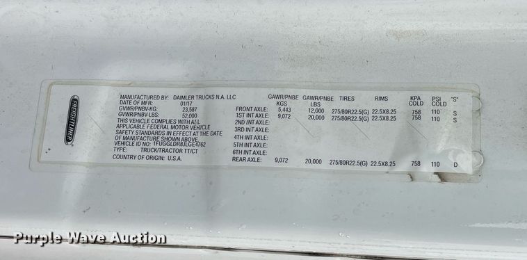 image for item NY9877 2018 Freightliner Cascadia 125  semi truck