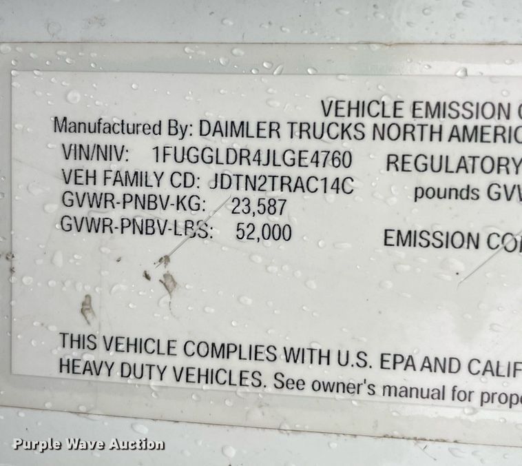 image for item NY9878 2018 Freightliner Cascadia 125  semi truck