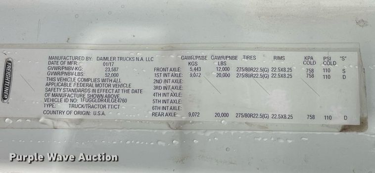 image for item NY9878 2018 Freightliner Cascadia 125  semi truck