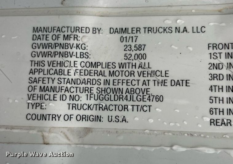 image for item NY9878 2018 Freightliner Cascadia 125  semi truck