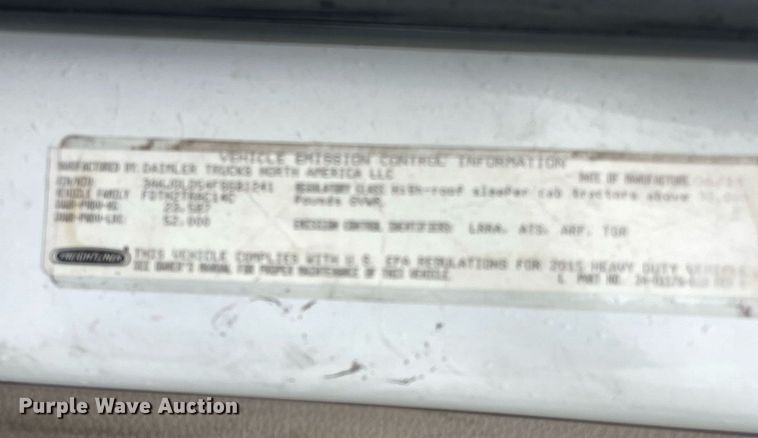 image for item NY9880 2015 Freightliner Cascadia 125  semi truck