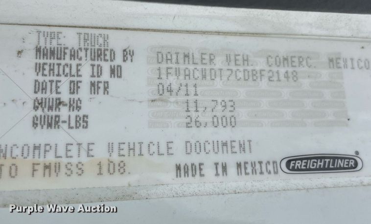 image for item NY9882 2012 Freightliner Business Class M2 106  box truck