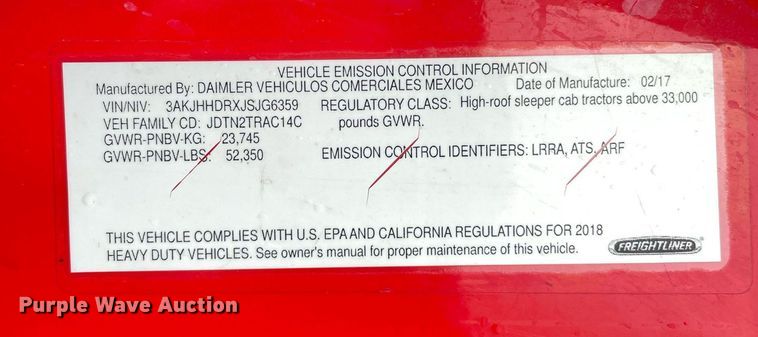 image for item NY9885 2018 Freightliner Cascadia 126SLP  semi truck