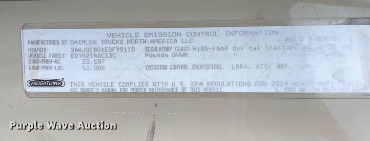 image for item NY9886 2014 Freightliner Cascadia 125  semi truck