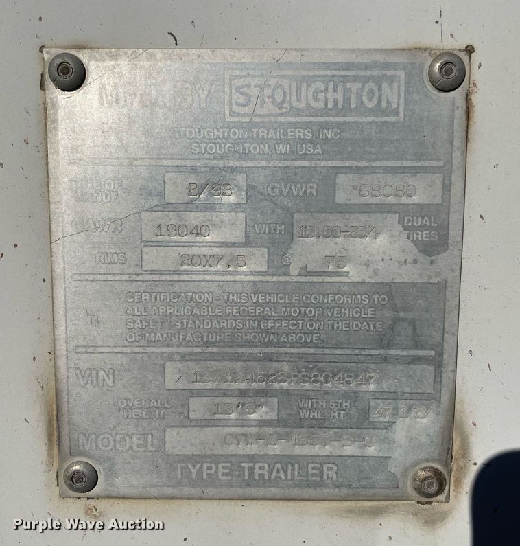 image for item NY9981 1993 Stoughton GVW-Z-455T-S-C  dry van trailer