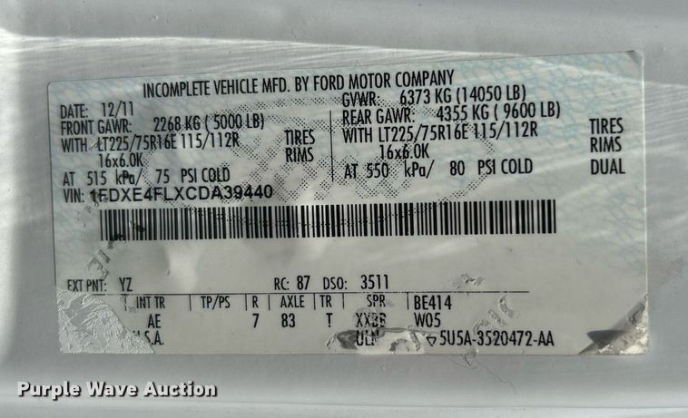 image for item DH7337 2012 Ford E450 Super Duty  box truck