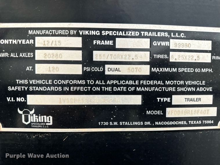 image for item DM2615 2016 Viking VFDD49R18F40T  double drop deck equipment trailer