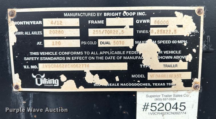 image for item DM2616 2012 Viking VFD46R16F35T  drop deck equipment trailer