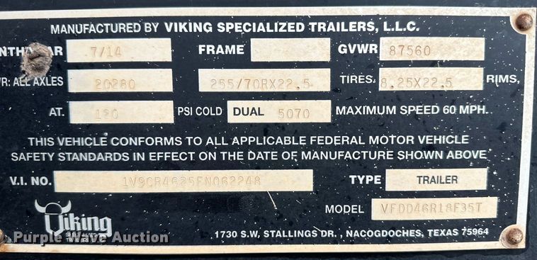 image for item DM2617 2015 Viking VFDD46R18F35T  drop deck equipment trailer