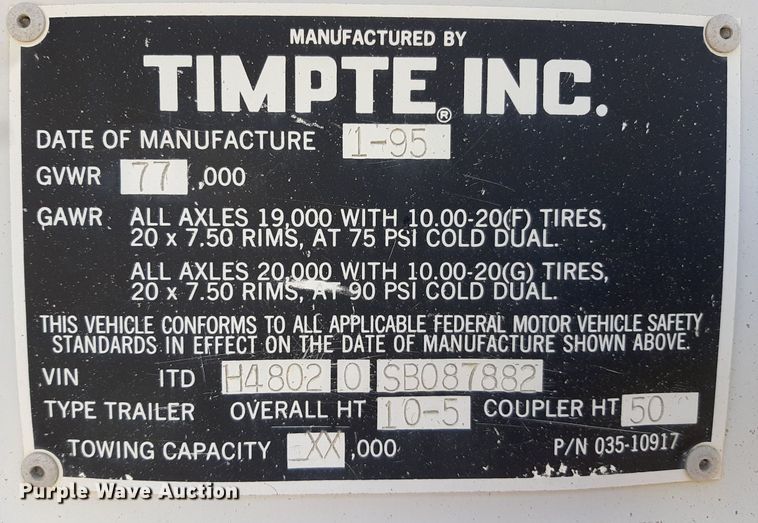 image for item DO3124 1995 Timpte Super Hopper  grain trailer