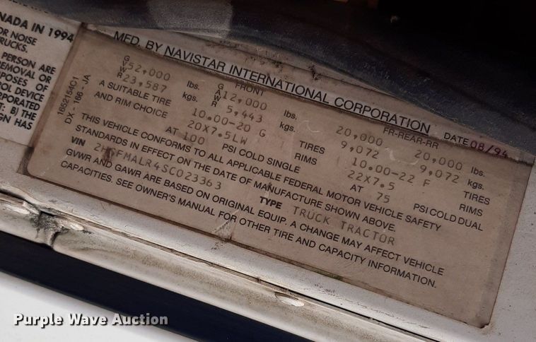 image for item DO3156 1995 International 9200  dump truck