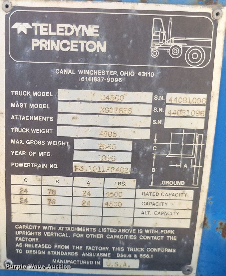 image for item DO4689 1996 Teledyne Princeton D4500  forklift