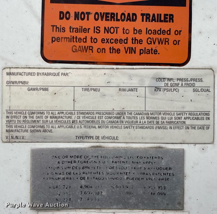 image for item DP0053 2014 Vanguard VIP4000  dry van trailer