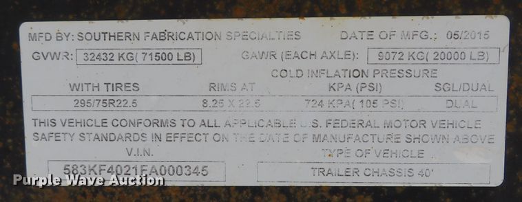 image for item FB9859 2015 Southern Fabrication Specialties  container trailer