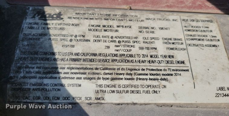 image for item IQ9940 2015 Mack CXU613  semi truck